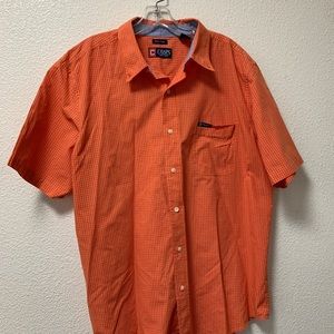 Chaps mens short-sleeved orange cotton plaid shirt